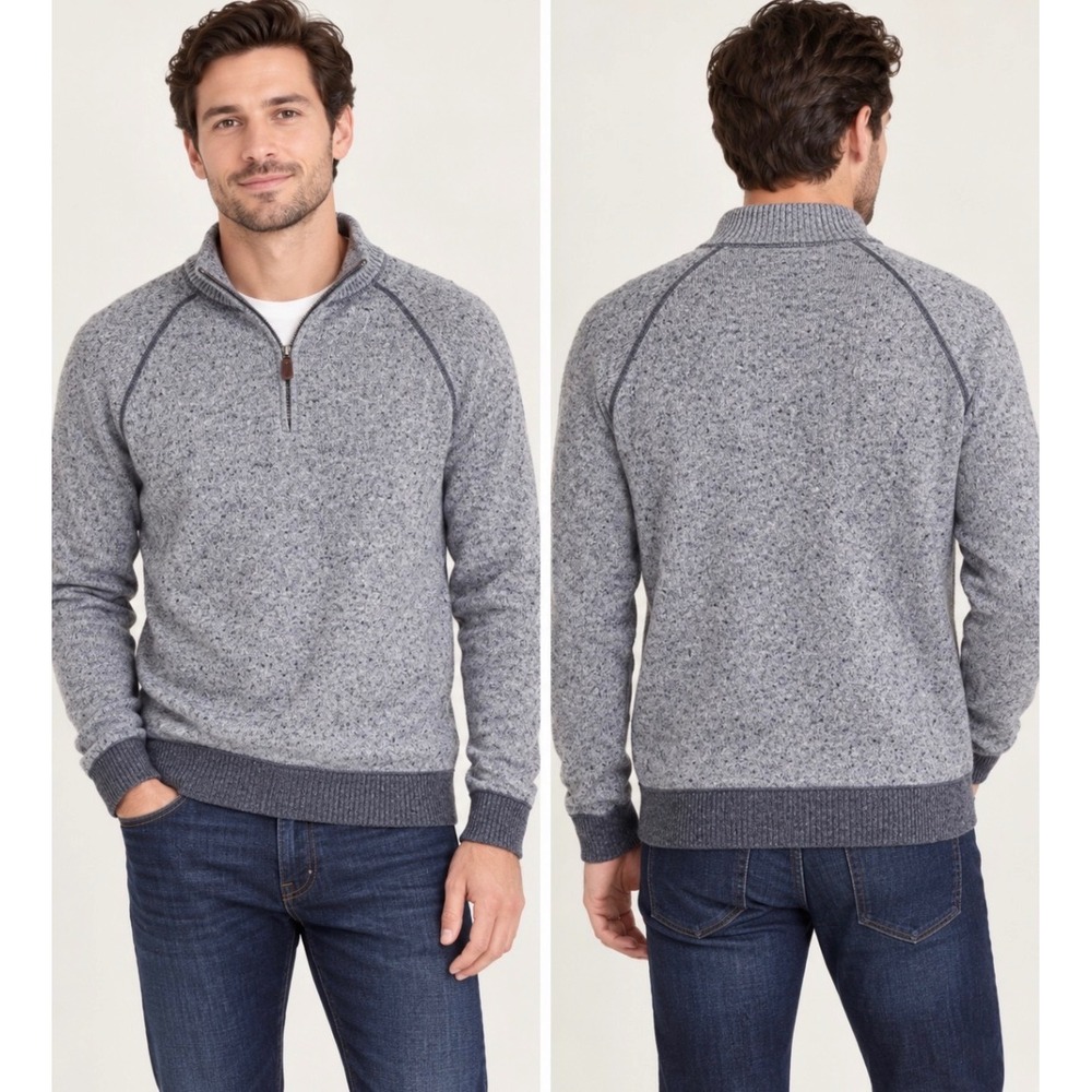 Joseph Abboud Sweater Mens L Gray Speckled Lambswool Blend Quarter Zip Pullover